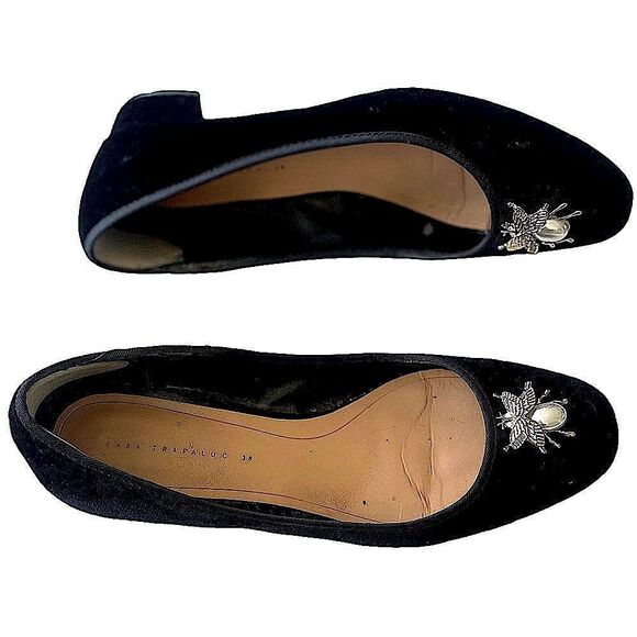 Zara Velvet Trafaluc Beetle/Bee Embellished  shoes limited edition SZ 38 - Picture 1 of 10
